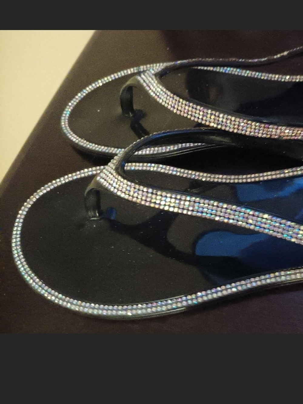Black Rhinestone Thong Sandals